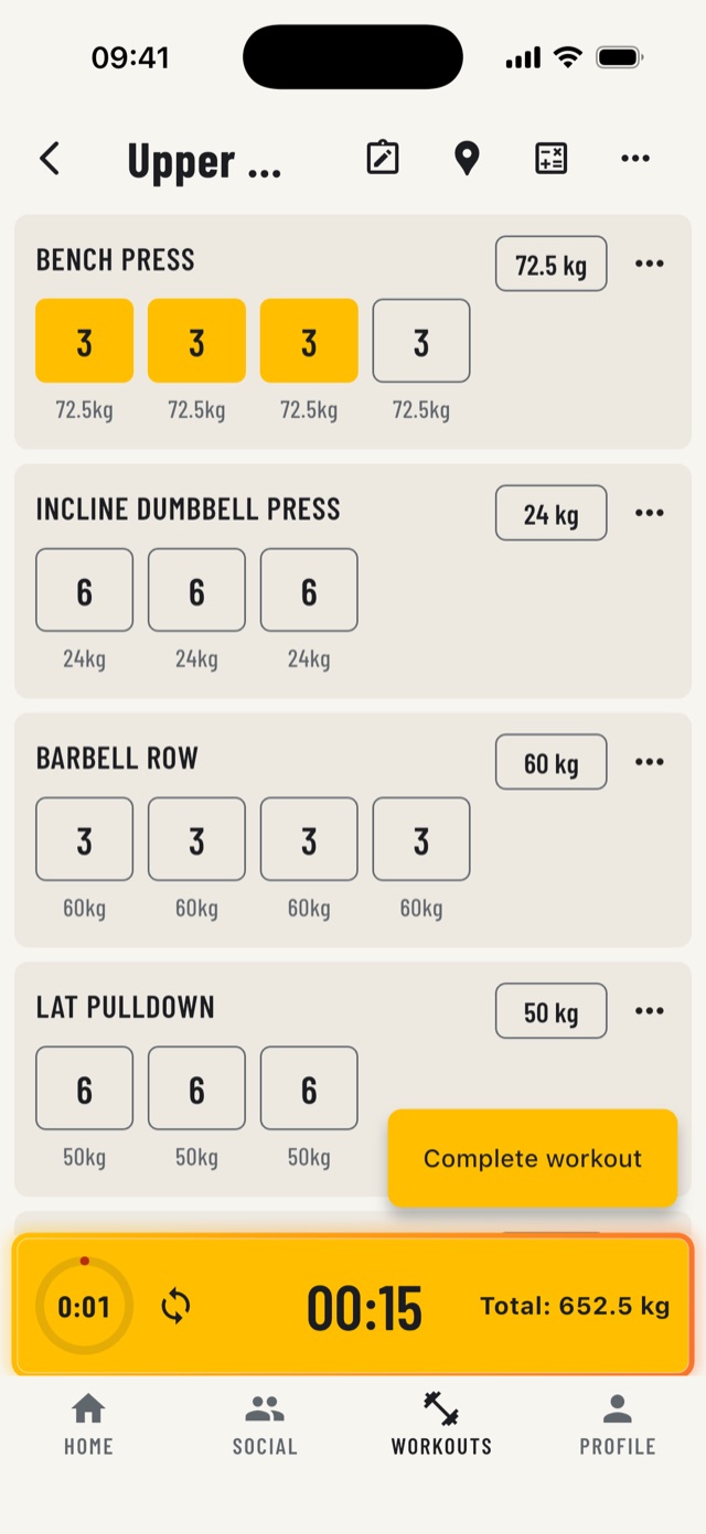 Logging sets during a workout